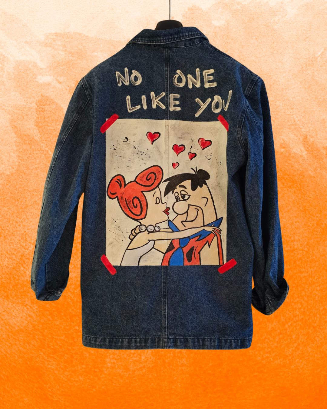 Giacca Denim "Casucci" Vintage Anni '80 Custom dipinta a mano Tema Flintstones